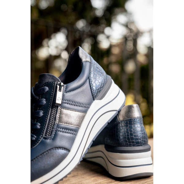 Remonte D0T09-14 women's wide navy vegan zip & lace shoes, lifestyle view 4 of 4.