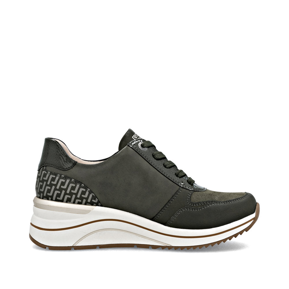 Remonte D0T16-54 women's wide green zip & lace shoes, outer side view.