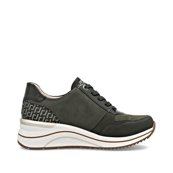Remonte D0T16-54 women's wide green zip & lace shoes, outer side view.