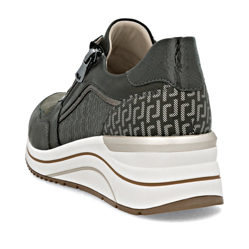 Remonte D0T16-54 women's wide green zip & lace shoes, rear three-quarter view.