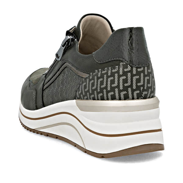Remonte D0T16-54 women's wide green zip & lace shoes, rear three-quarter view.
