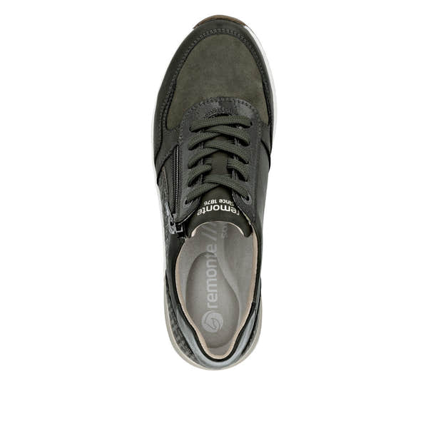 Remonte D0T16-54 women's wide green zip & lace shoes, top view.