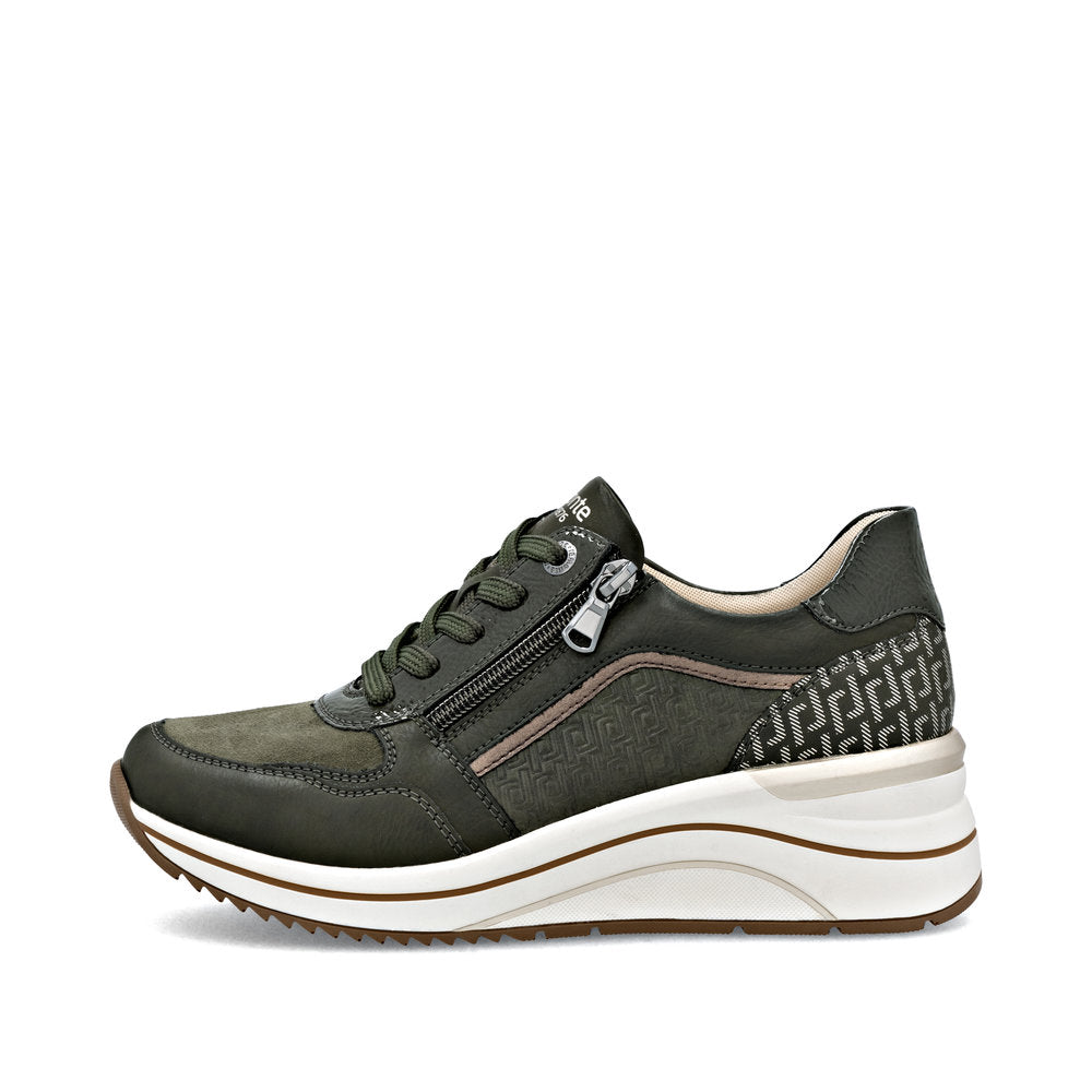 Remonte D0T16-54 women's wide green zip & lace shoes, inner side view.