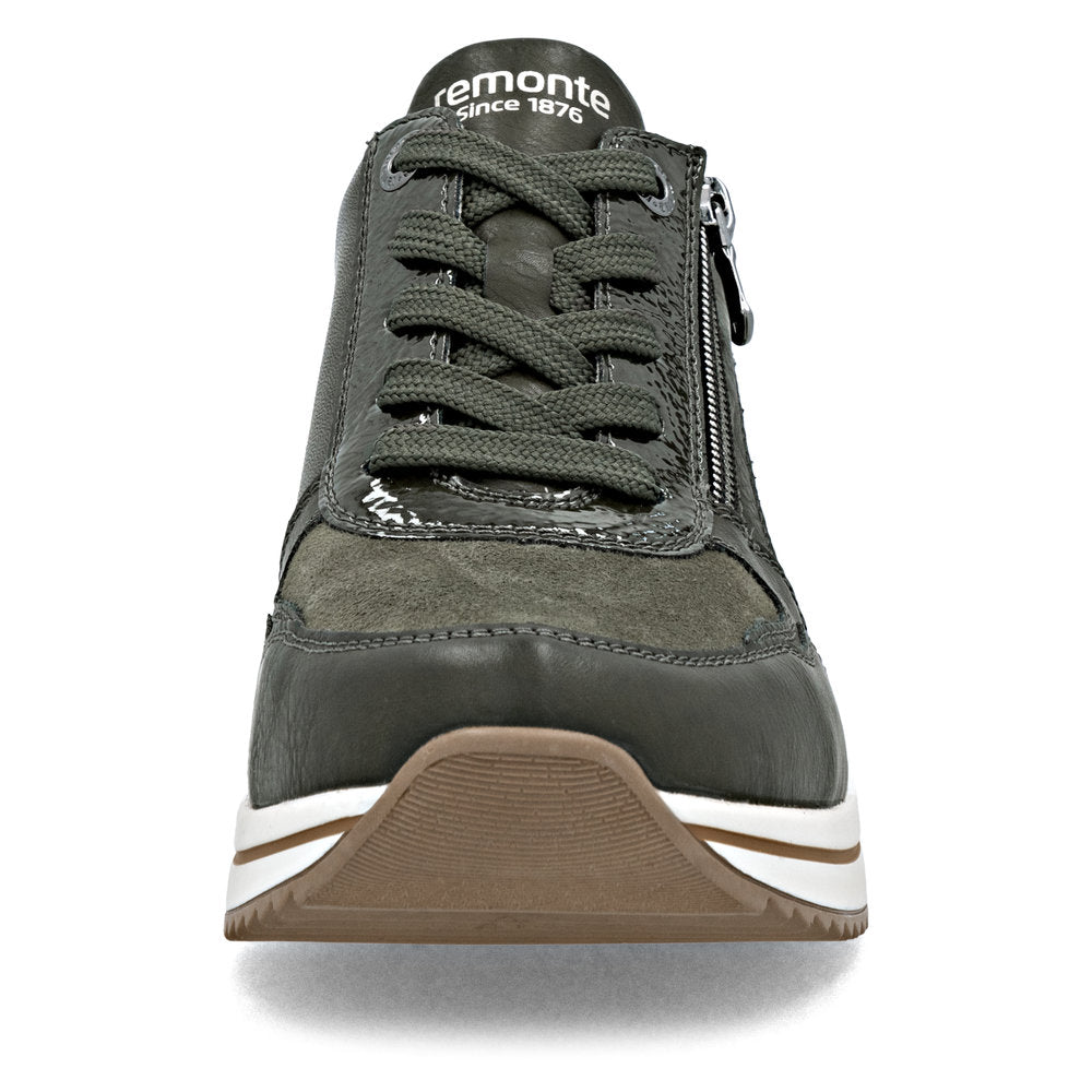 Remonte D0T16-54 women's wide green zip & lace shoes, front view.