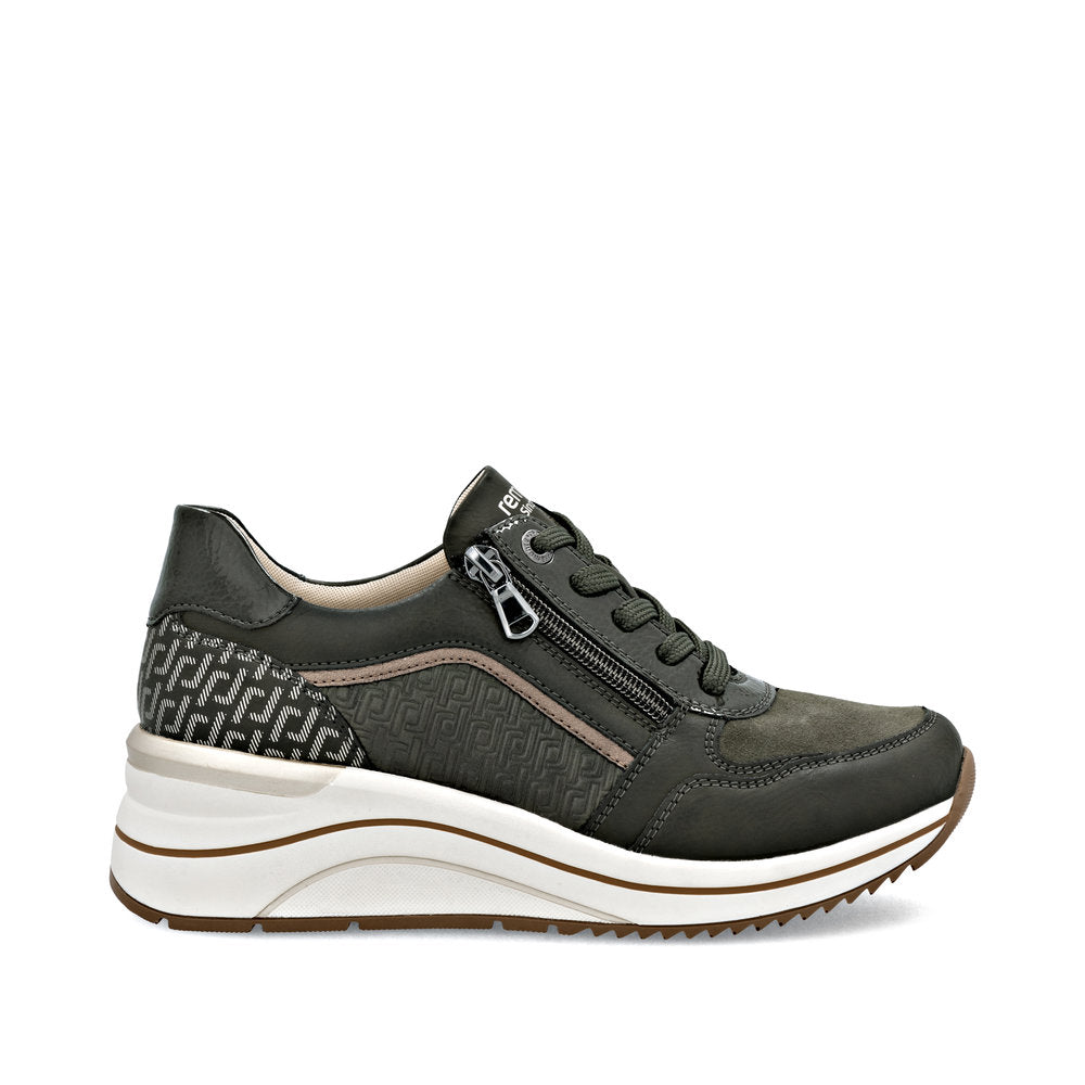 Remonte D0T16-54 women's wide green zip & lace shoes, opposite side view.