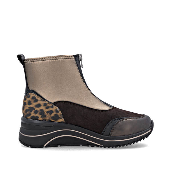 Remonte D0T78-90 women's wide metallic vegan front zip ankle boots, outer side view.
