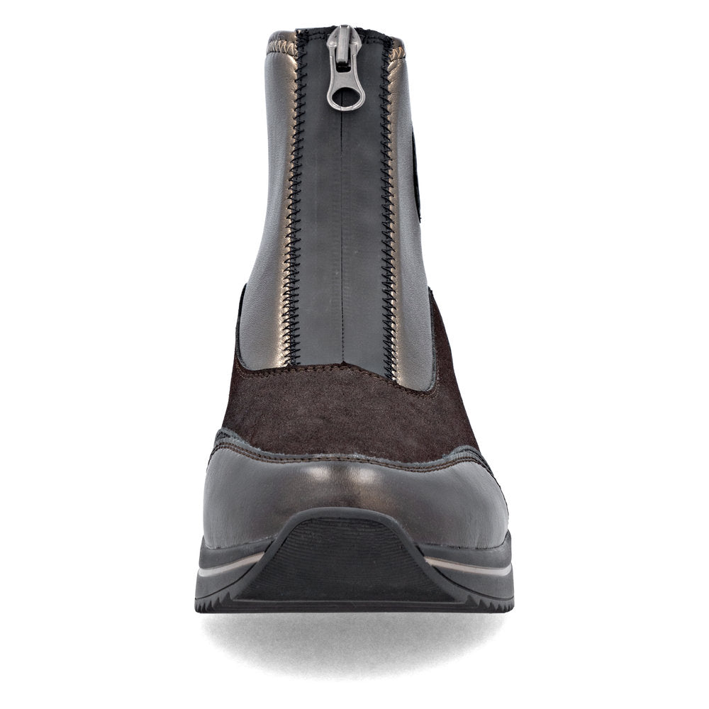 Remonte D0T78-90 women's wide metallic vegan front zip ankle boots, front view.