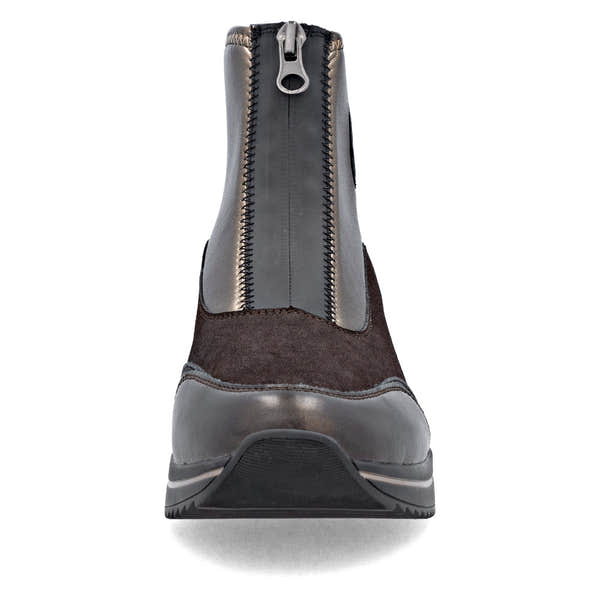 Remonte D0T78-90 women's wide metallic vegan front zip ankle boots, front view.