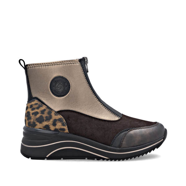 Remonte D0T78-90 women's wide metallic vegan front zip ankle boots, opposite side view.