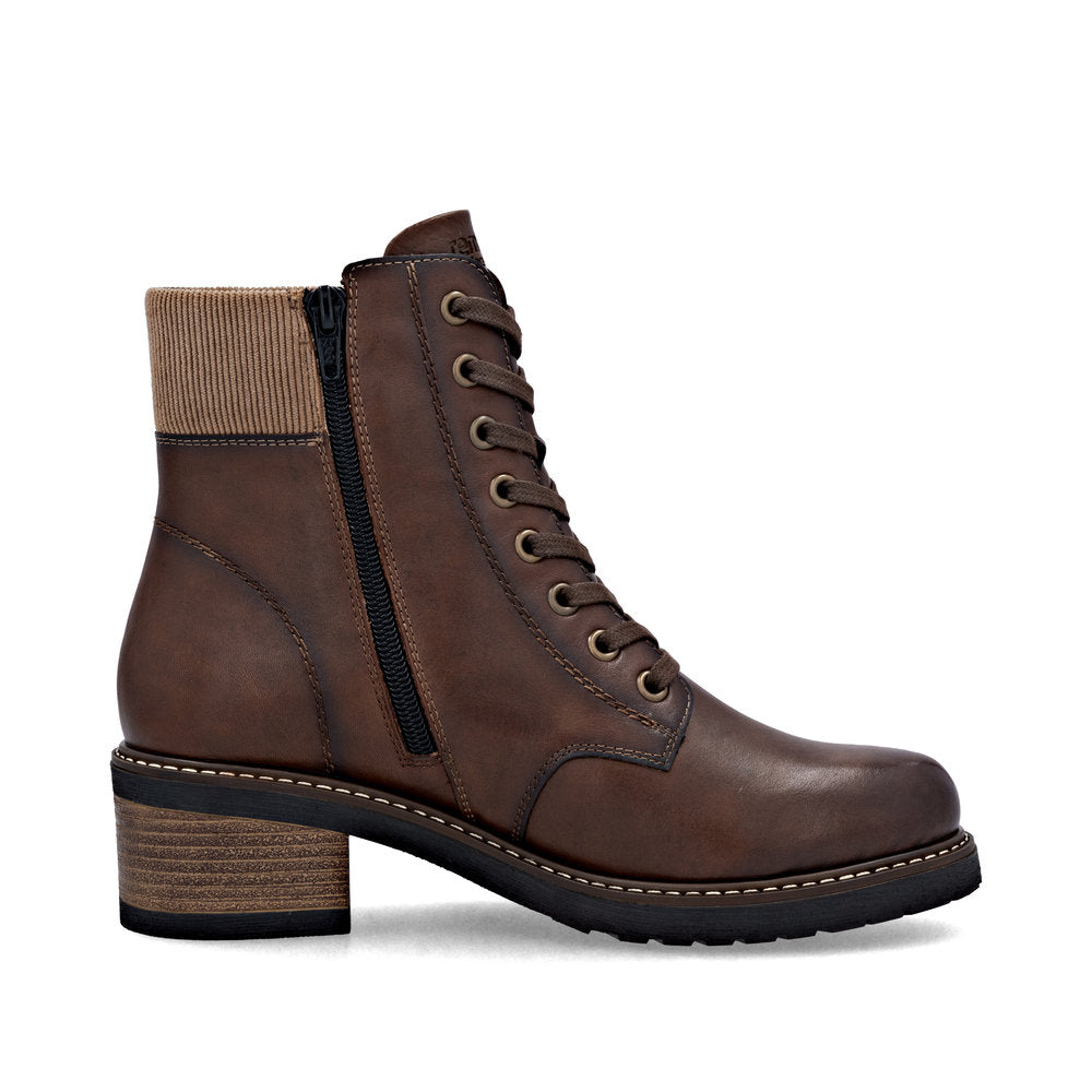 Remonte D1A70-24 women's brown leather water resistant lace up ankle boots, outer side view.