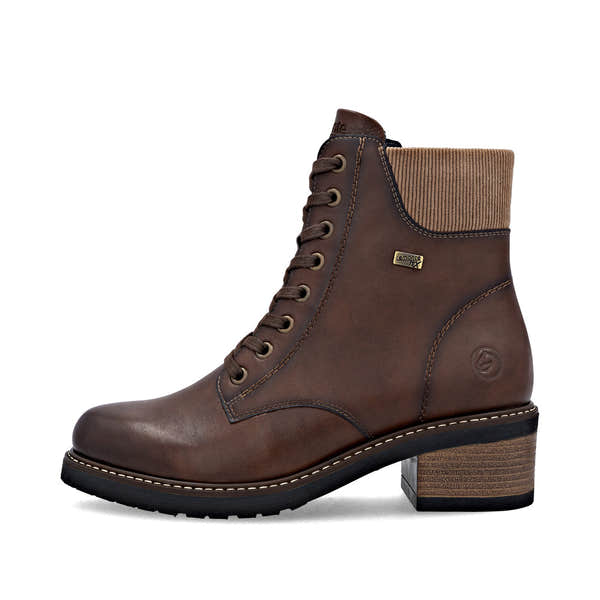 Remonte D1A70-24 women's brown leather water resistant lace up ankle boots, inner side view.