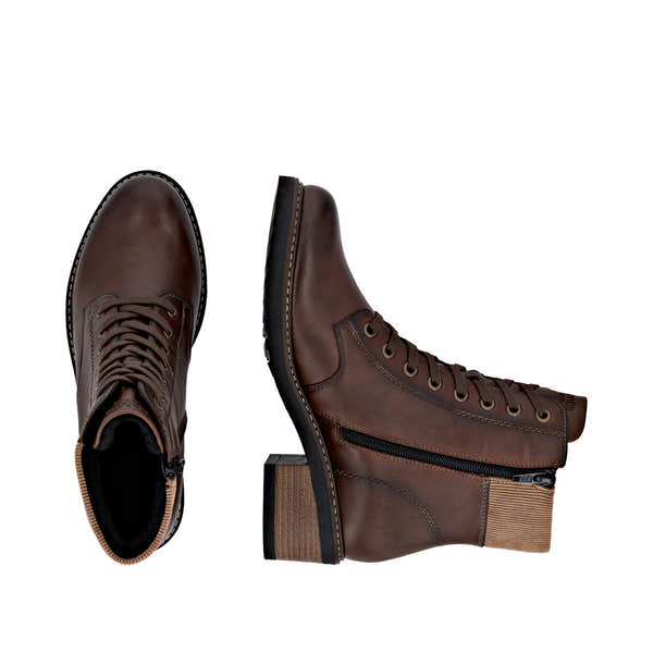 Remonte D1A70-24 women's brown leather water resistant lace up ankle boots, two-angle product view.