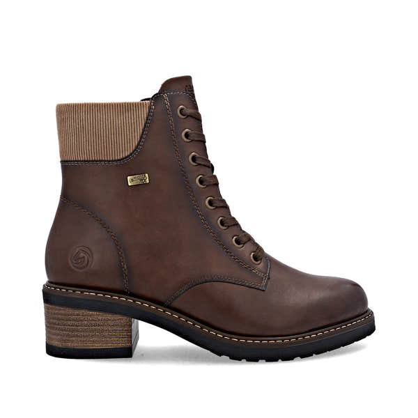 Remonte D1A70-24 women's brown leather water resistant lace up ankle boots, opposite side view.