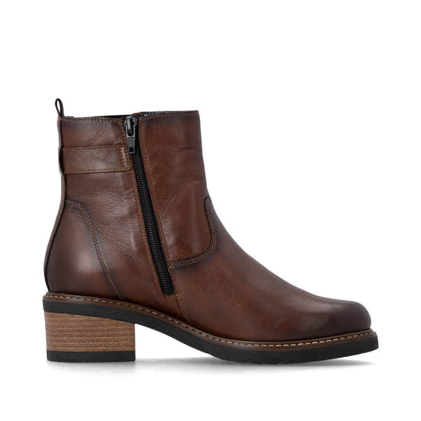 Remonte D1A82-22 women's brown leather side zip ankle boots, outer side view.
