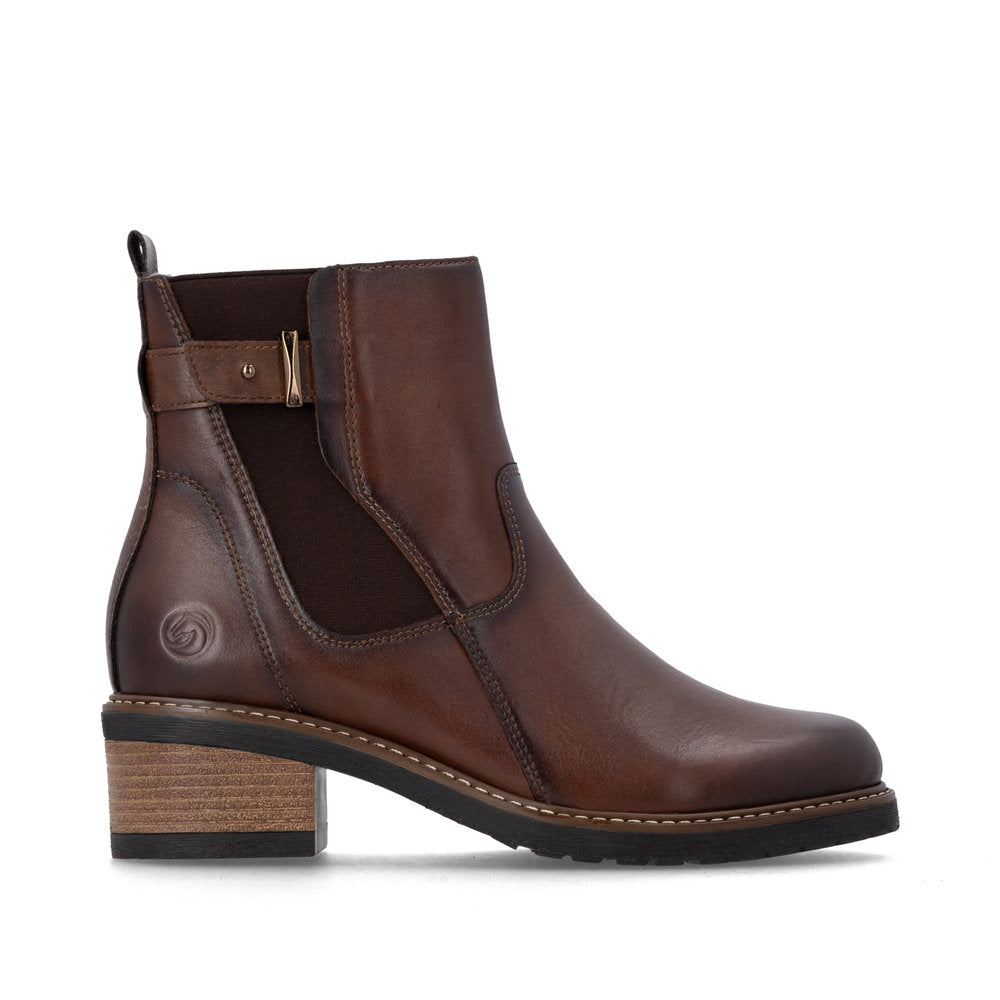 Remonte D1A82-22 women's brown leather side zip ankle boots, opposite side view.