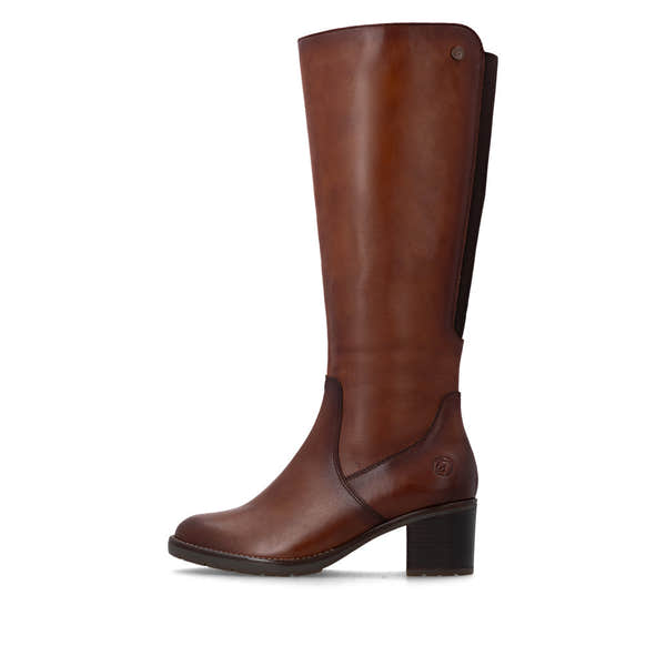 Remonte D2A78-24 women's brown leather side zip long boots, inner side view.