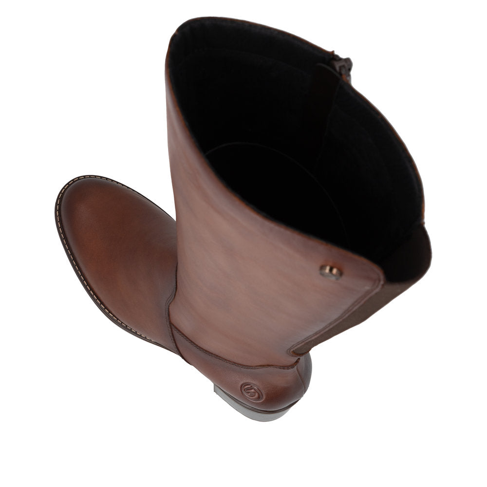 Remonte D2A78-24 women's brown leather side zip long boots, two-angle product view.