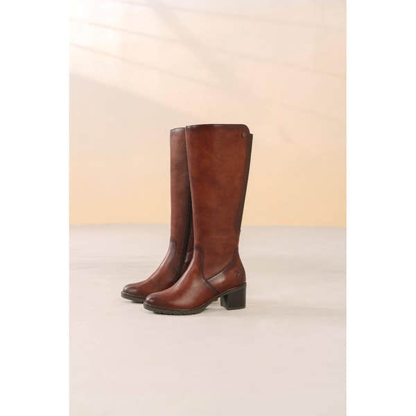 Remonte D2A78-24 women's brown leather side zip long boots, lifestyle view 2 of 2.