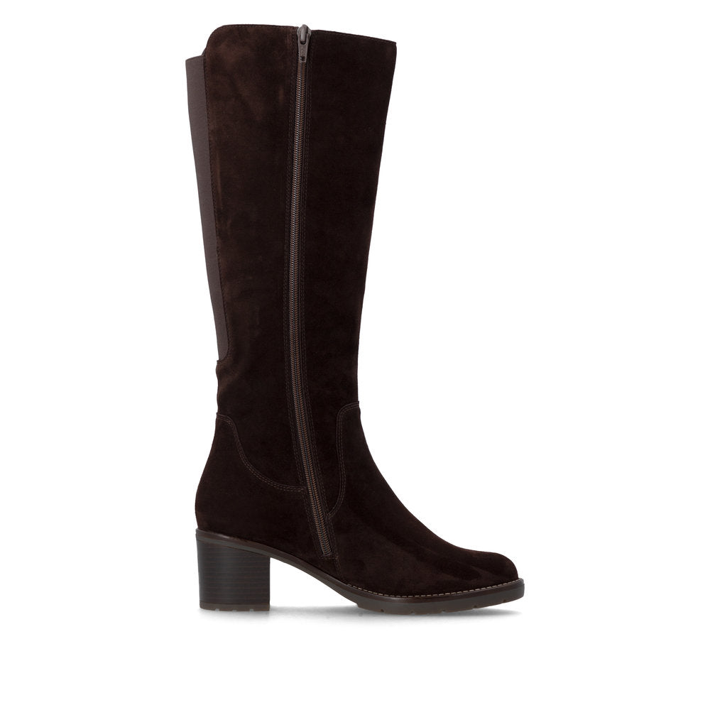 Remonte D2A78-25 women's brown leather side zip long boots, outer side view.