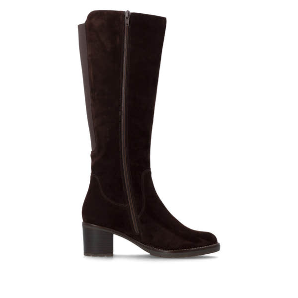 Remonte D2A78-25 women's brown leather side zip long boots, outer side view.