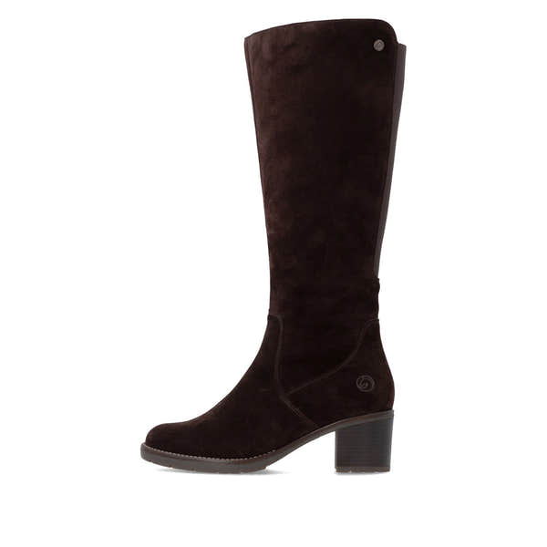 Remonte D2A78-25 women's brown leather side zip long boots, inner side view.