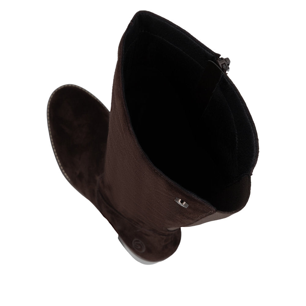 Remonte D2A78-25 women's brown leather side zip long boots, two-angle product view.