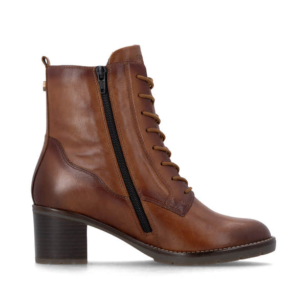 Remonte D2A80-24 women's brown leather water resistant zip & lace ankle boots, outer side view.