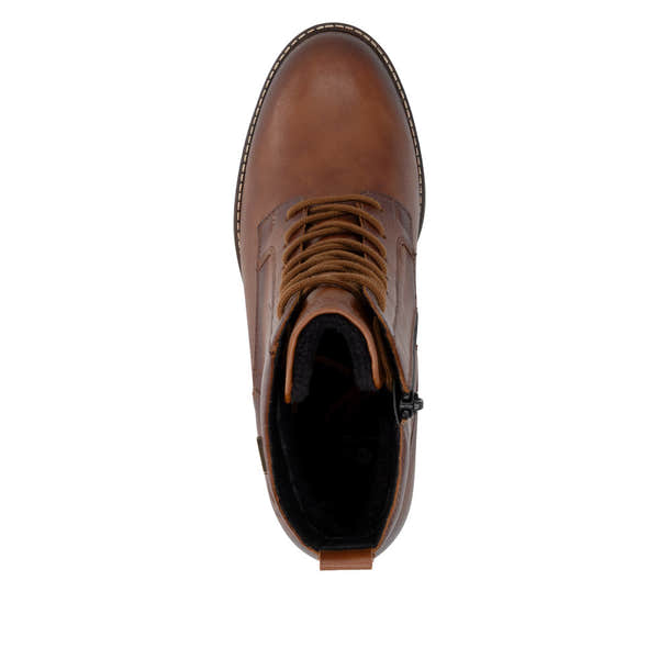 Remonte D2A80-24 women's brown leather water resistant zip & lace ankle boots, top view.