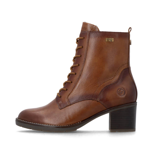 Remonte D2A80-24 women's brown leather water resistant zip & lace ankle boots, inner side view.