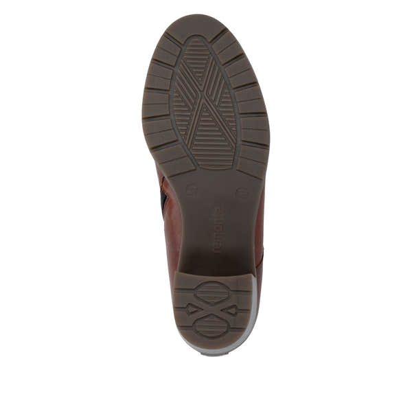 Remonte D2A80-24 women's brown leather water resistant zip & lace ankle boots, sole and tread view.