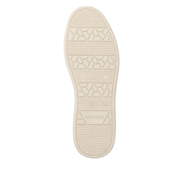 Remonte D2E01-25 women's wide brown vegan croc print zip & lace trainers, sole and tread view.