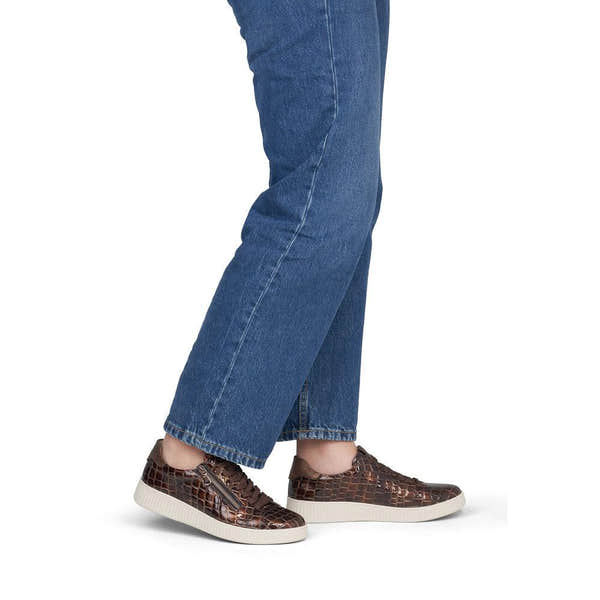 Remonte D2E01-25 women's wide brown vegan croc print zip & lace trainers, on-foot lifestyle view.