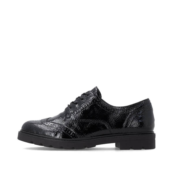 Remonte D2Q04-02 women's black patent brogue lace up shoes, inner side view.