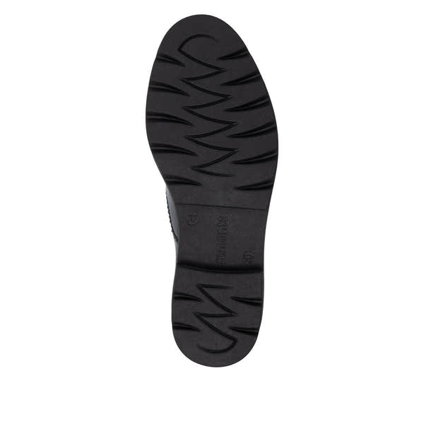 Remonte D2Q04-02 women's black patent brogue lace up shoes, sole and tread view.