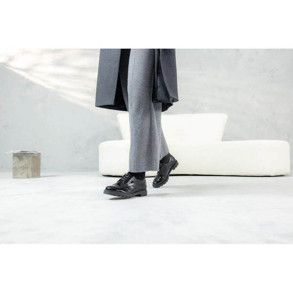 Remonte D2Q04-02 women's black patent brogue lace up shoes, lifestyle view 1 of 3.