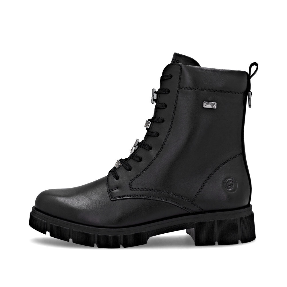 Remonte D2S73-00 women's wide black leather water resistant zip & lace ankle boots, inner side view.