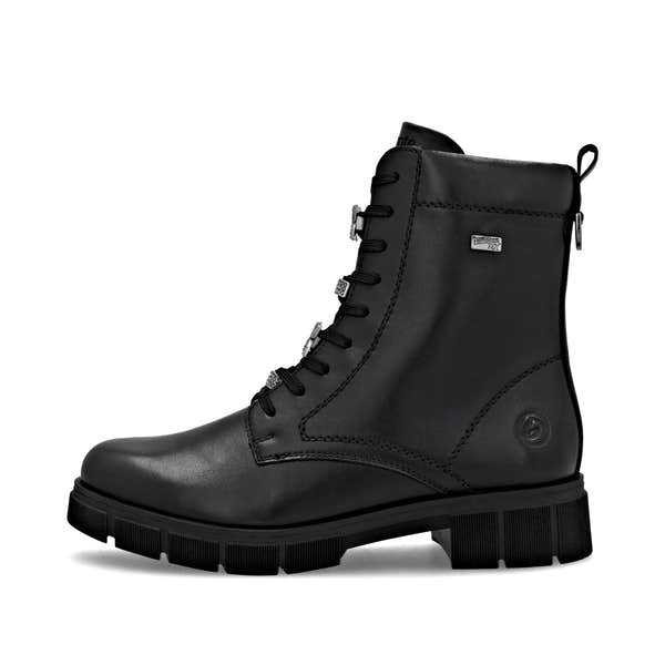 Remonte D2S73-00 women's wide black leather water resistant zip & lace ankle boots, inner side view.