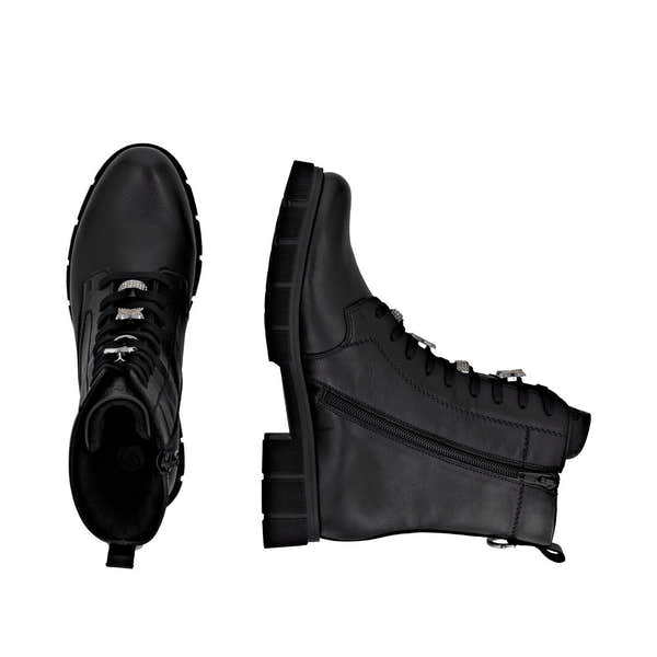 Remonte D2S73-00 women's wide black leather water resistant zip & lace ankle boots, two-angle product view.