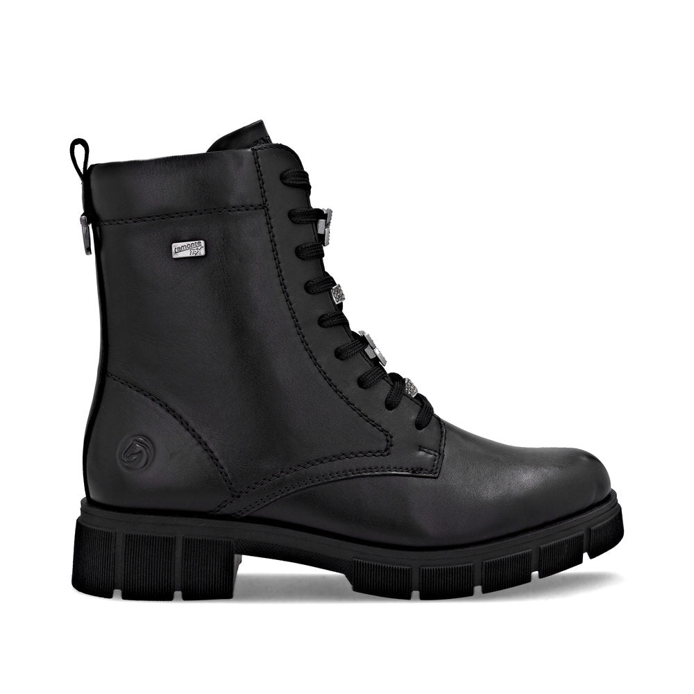 Remonte D2S73-00 women's wide black leather water resistant zip & lace ankle boots, opposite side view.