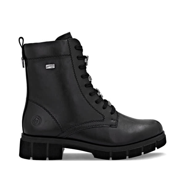 Remonte D2S73-00 women's wide black leather water resistant zip & lace ankle boots, opposite side view.