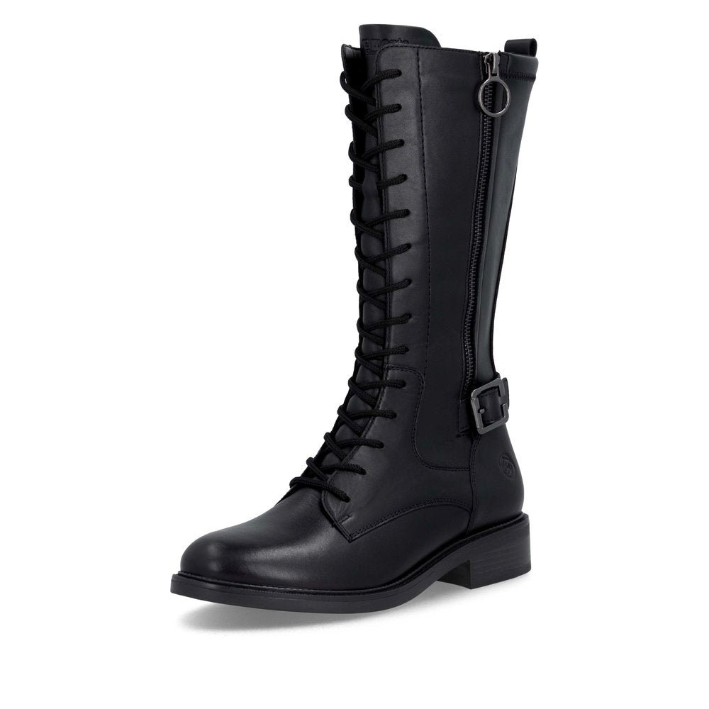 Remonte D2W71-00 women's black leather side zip mid-calf boots, front three-quarter view.