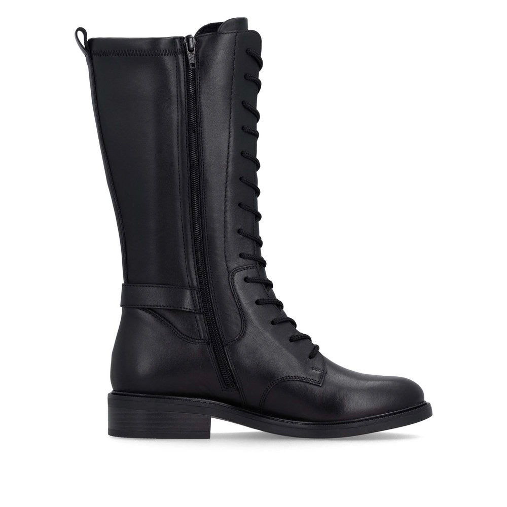 Remonte D2W71-00 women's black leather side zip mid-calf boots, outer side view.