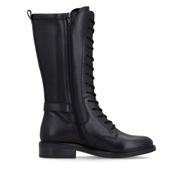 Remonte D2W71-00 women's black leather side zip mid-calf boots, outer side view.
