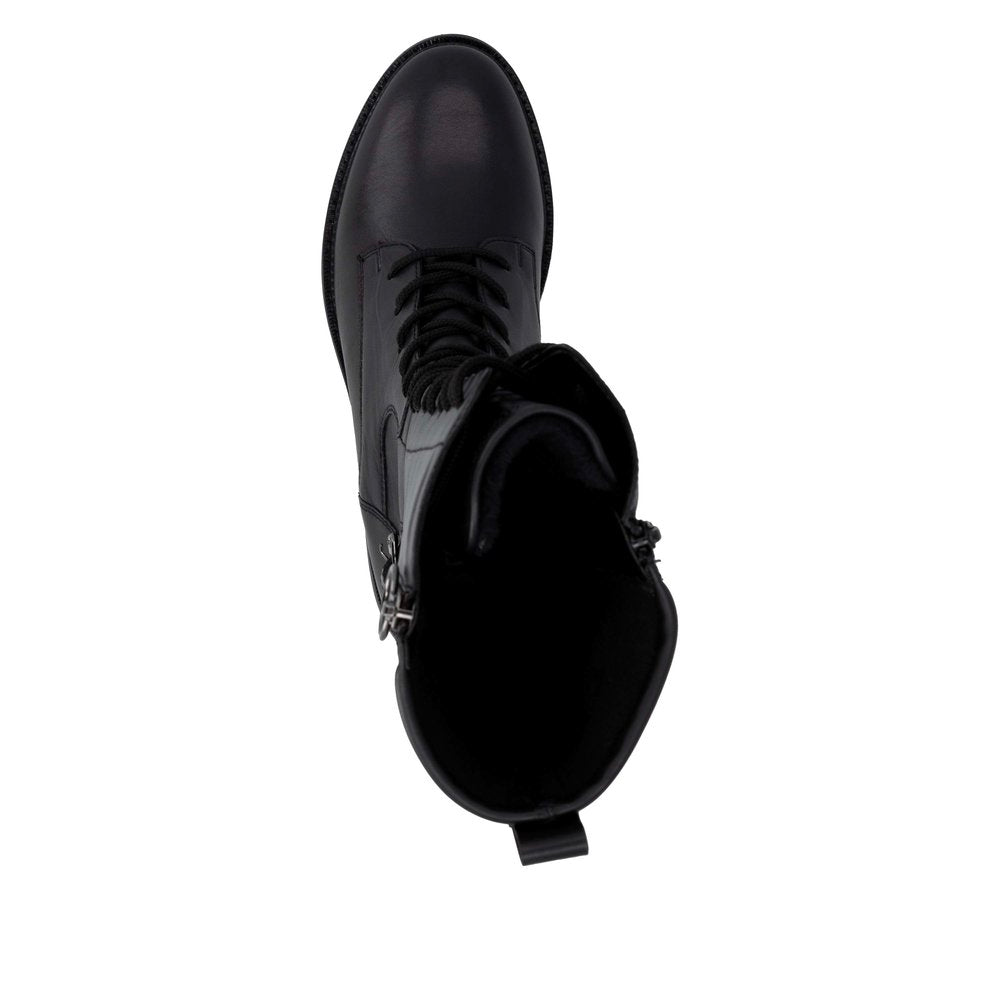 Remonte D2W71-00 women's black leather side zip mid-calf boots, top view.