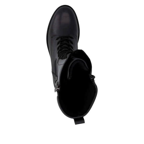 Remonte D2W71-00 women's black leather side zip mid-calf boots, top view.