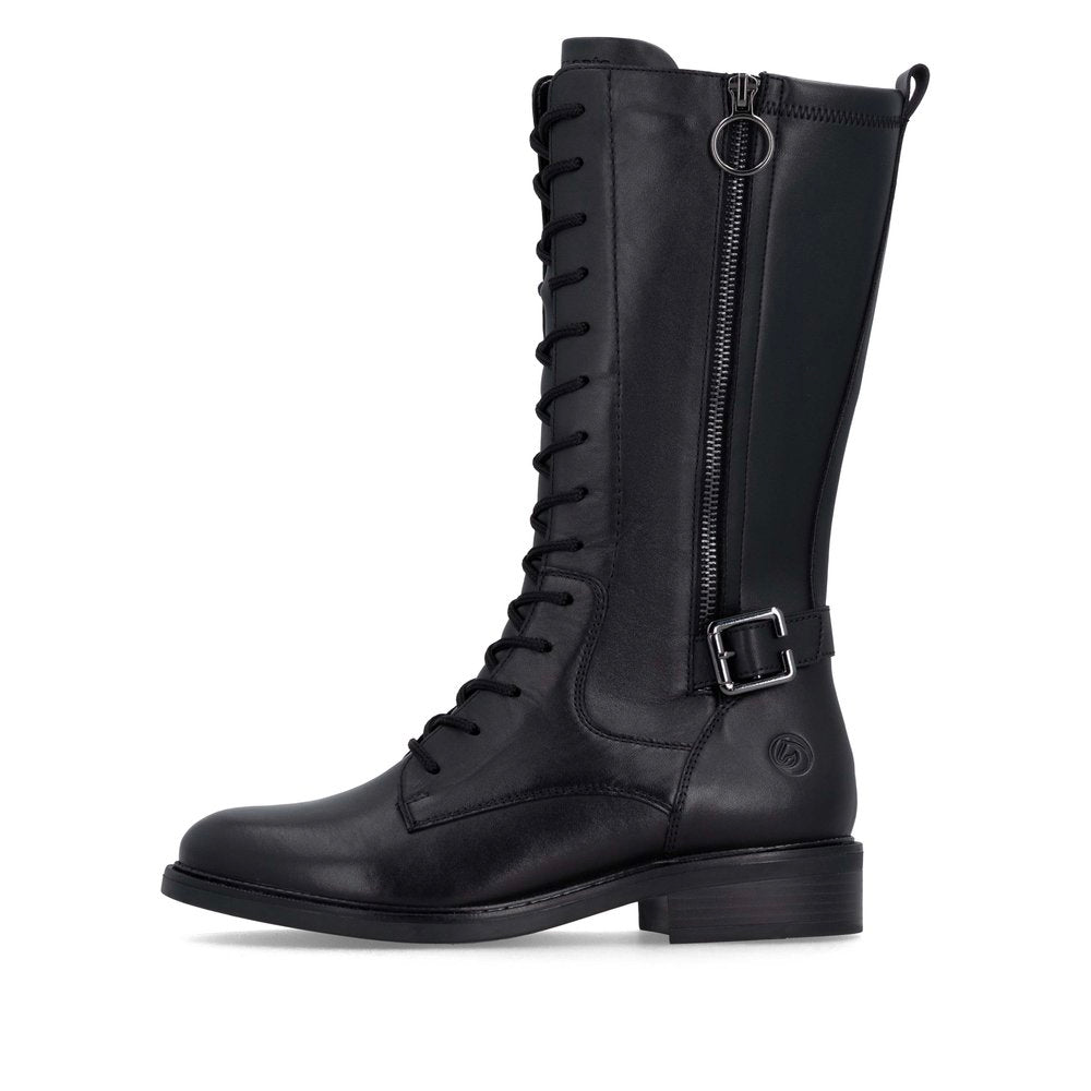 Remonte D2W71-00 women's black leather side zip mid-calf boots, inner side view.