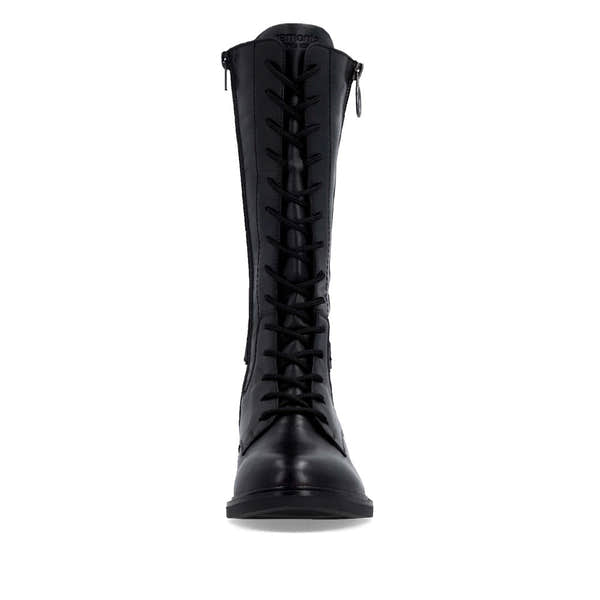 Remonte D2W71-00 women's black leather side zip mid-calf boots, front view.