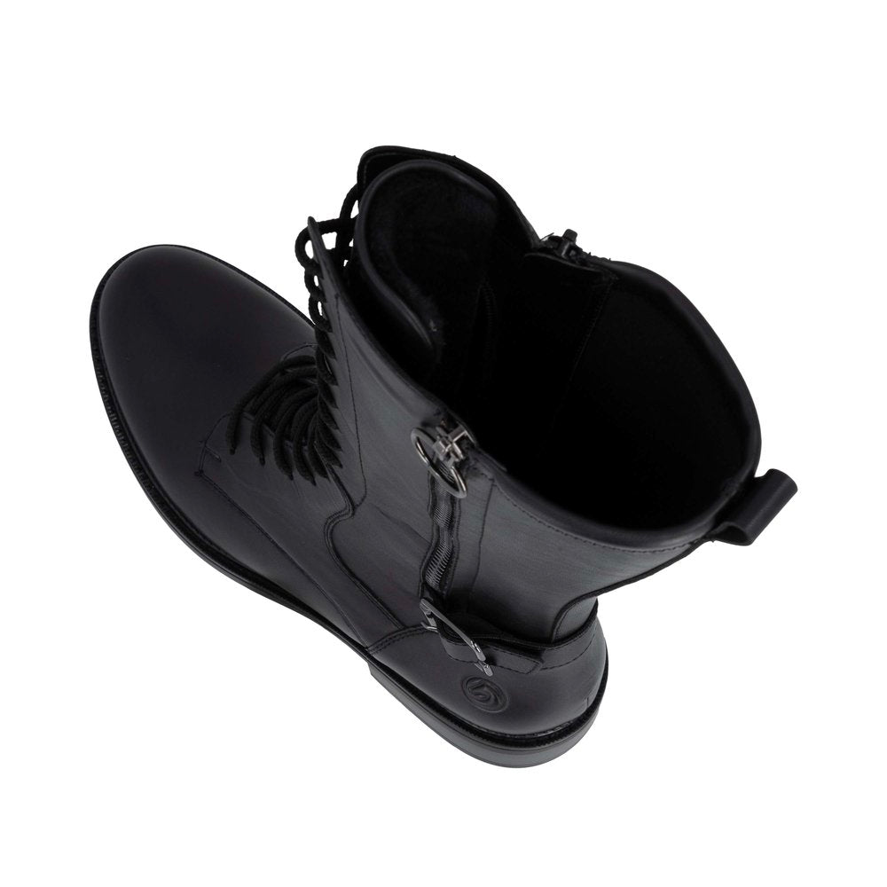 Remonte D2W71-00 women's black leather side zip mid-calf boots, two-angle product view.
