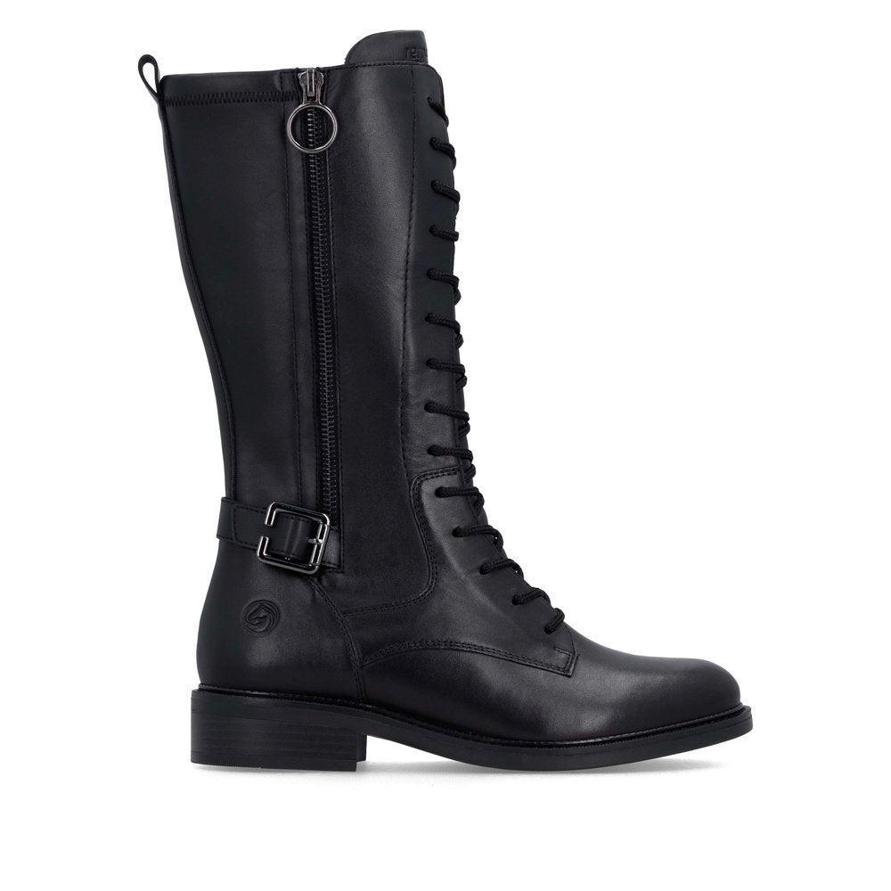 Remonte D2W71-00 women's black leather side zip mid-calf boots, opposite side view.