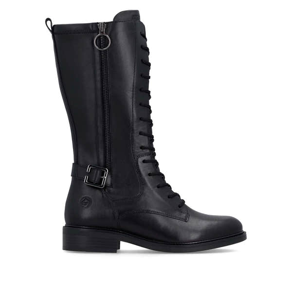 Remonte D2W71-00 women's black leather side zip mid-calf boots, opposite side view.